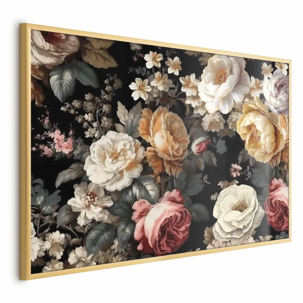 Plakat Kolorowe kwiaty 60x40 cm z ramą złotą bez marginesu | MIRAT.