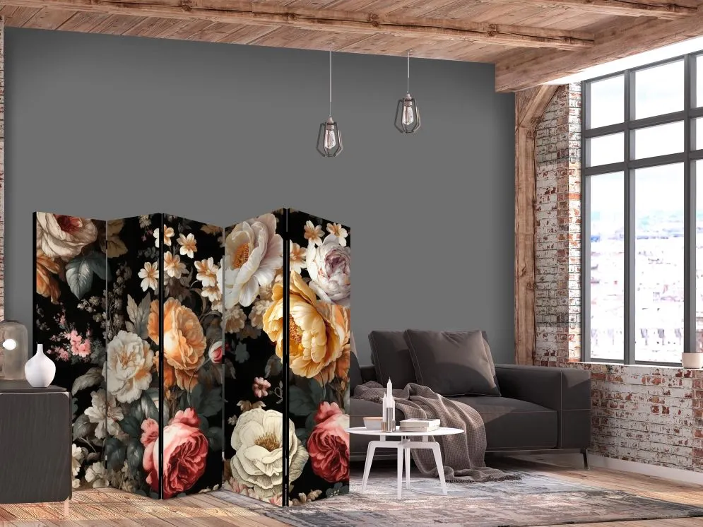 Parawan jednostronny Kwiaty 225x172 cm 5-częściowy zielony | MIRAT.