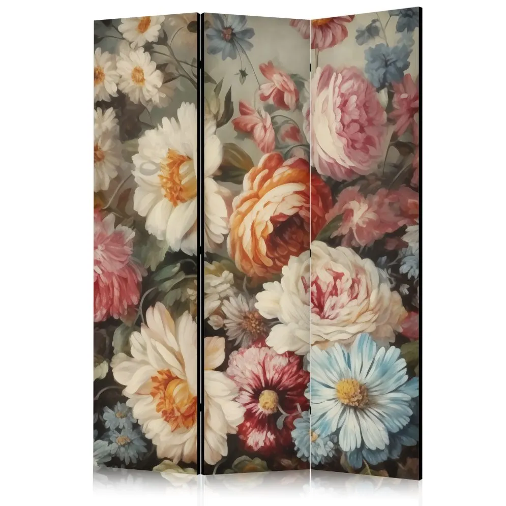 Parawan dwustronny Kwiaty 135x172 cm 3-częściowy beżowy | MIRAT.