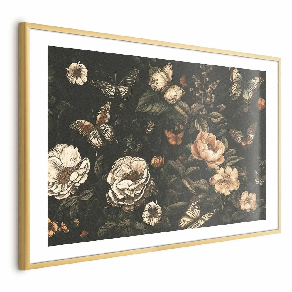 Plakat Rustykalny ogród 60x40 cm z ramą złotą z marginesem | MIRAT.