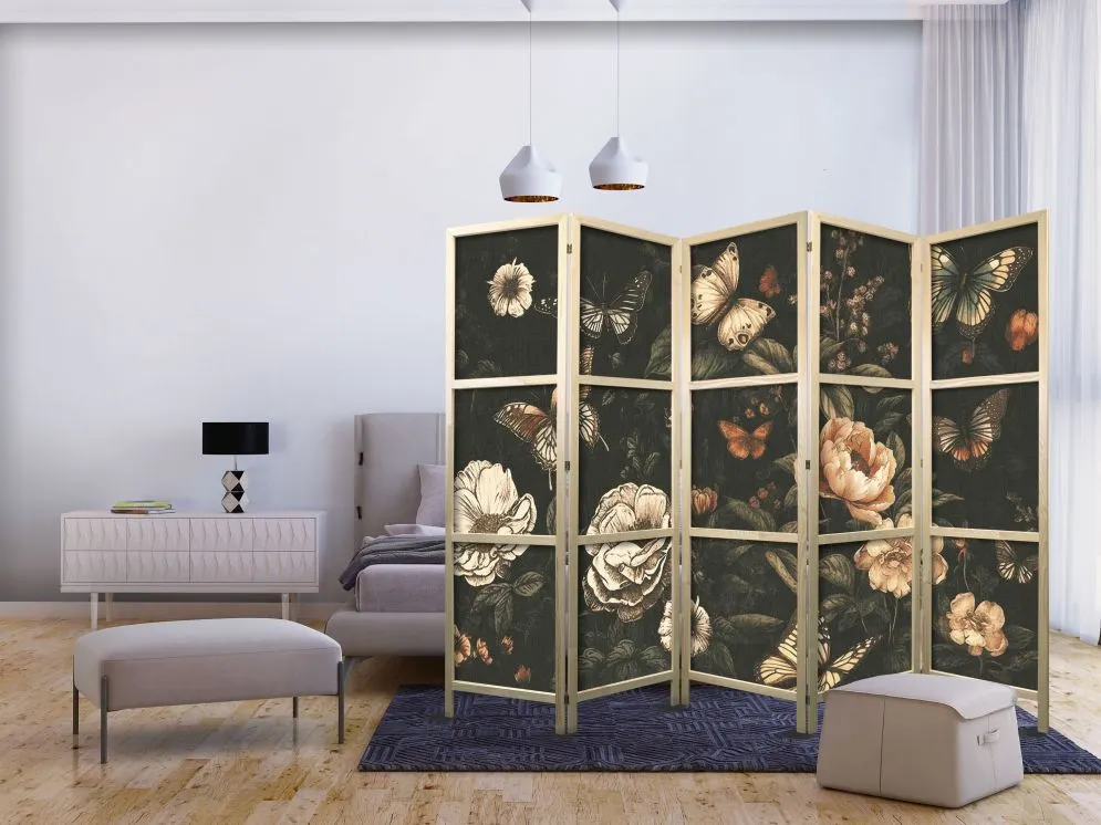 Parawan japoński Kwiaty 225x172 cm 3-częściowy zielony | MIRAT.
