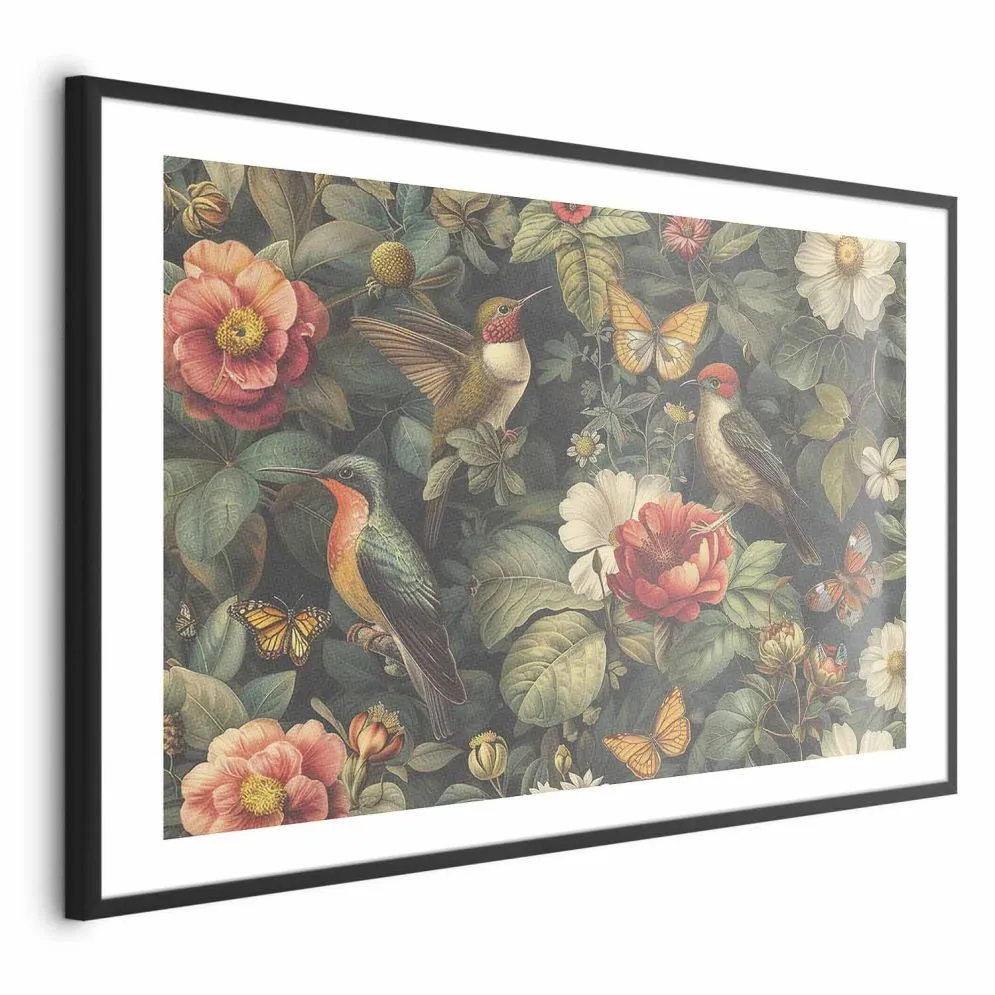 Plakat Kwiaty i motyle 42x29,7 cm z ramą czarną z marginesem | MIRAT.
