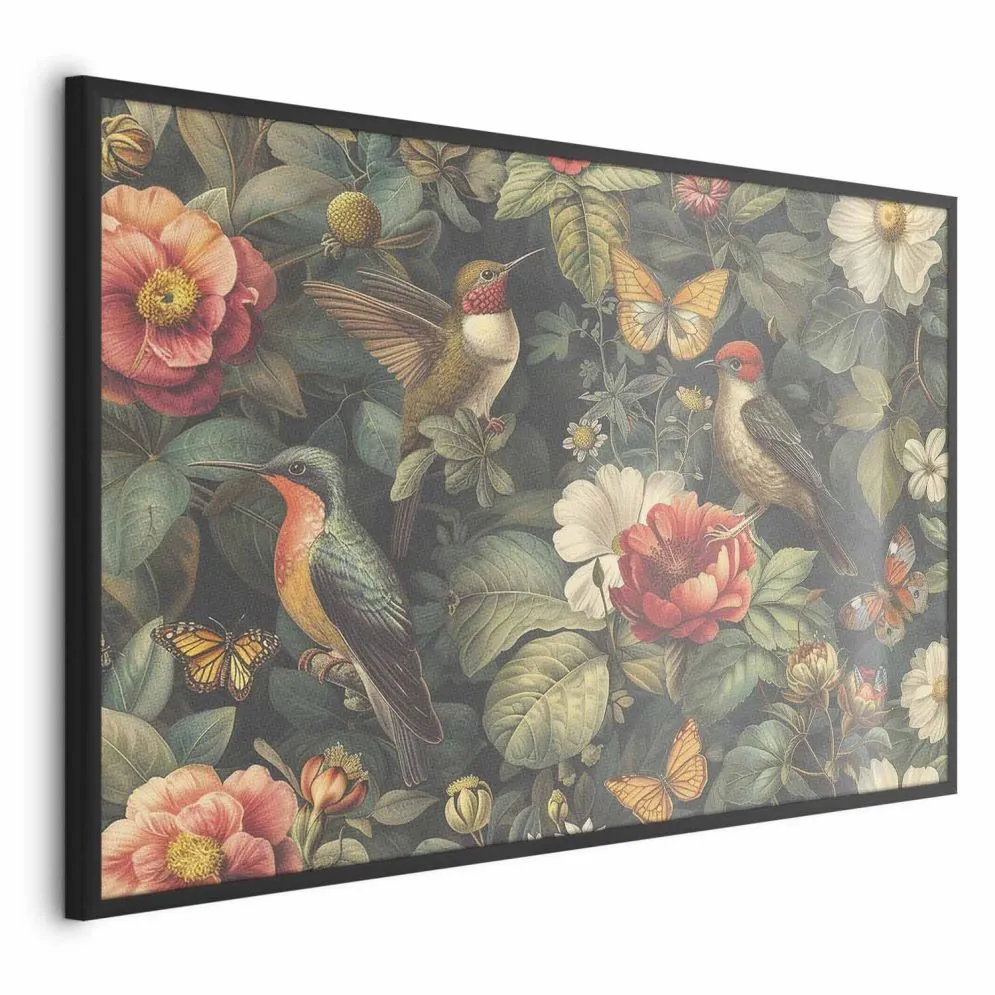 Plakat Kwiaty i motyle 90x60 cm z ramą czarną bez marginesu | MIRAT.