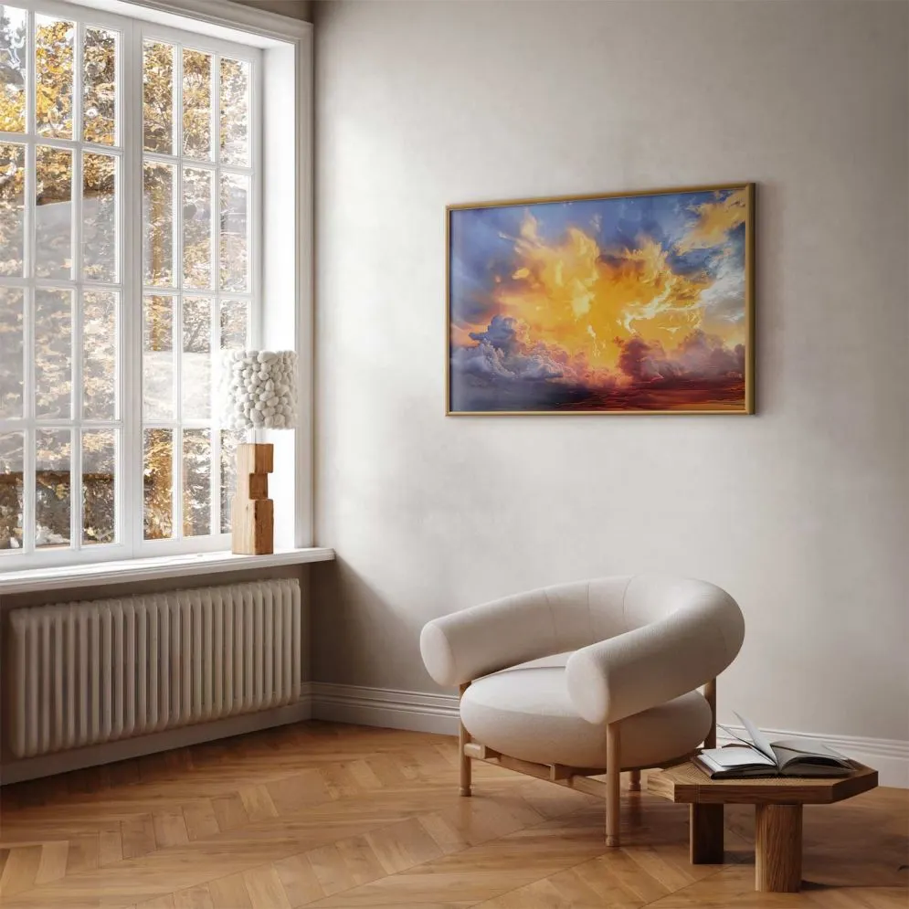 Plakat Zachód słońca 90x60 cm z ramą złotą bez marginesu | MIRAT.