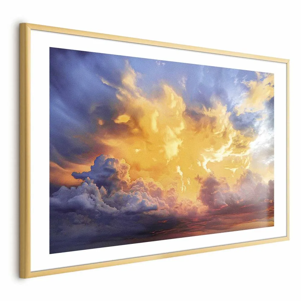 Plakat Zachód słońca 90x60 cm z ramą złotą z marginesem | MIRAT.