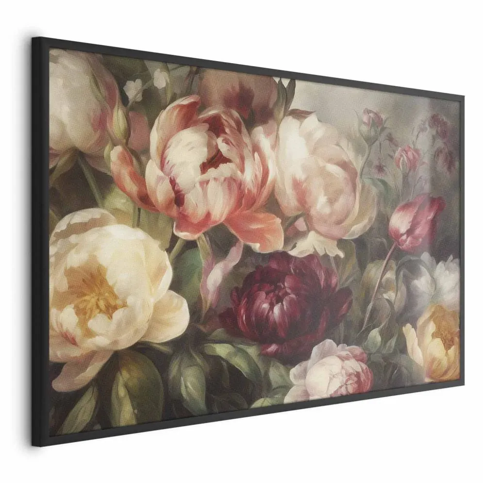 Plakat Piwonie 30x21 cm z ramą czarną bez marginesu | MIRAT.