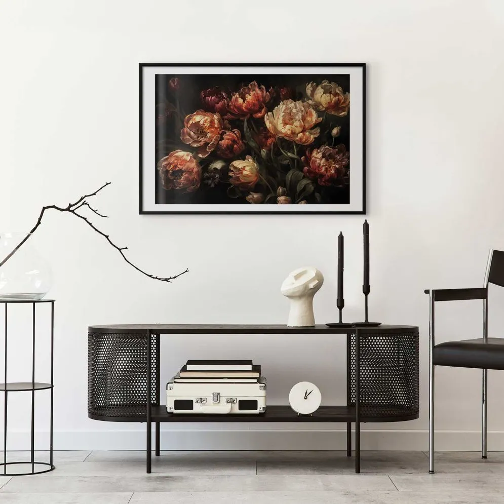 Plakat Kwitnące tulipany 90x60 cm z ramą czarną z marginesem | MIRAT.