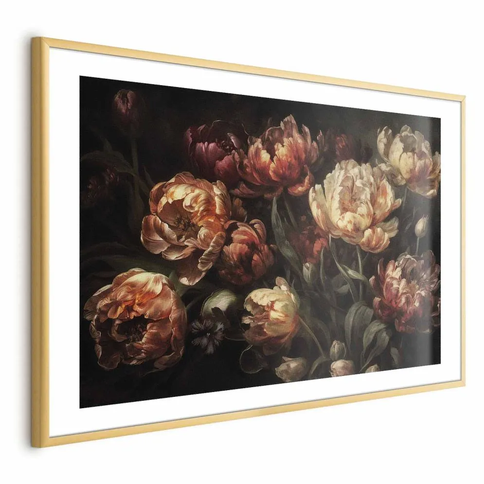 Plakat Kwitnące tulipany 42x29,7 cm z ramą złotą z marginesem | MIRAT.