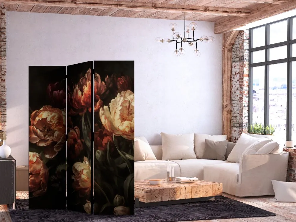 Parawan akustyczny Kwiaty 135x172 cm 3-częściowy beżowy | MIRAT.