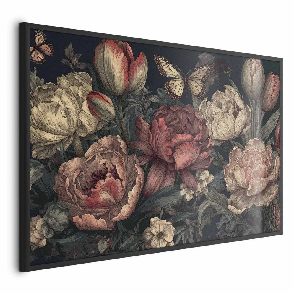 Plakat Kwiaty na turkusowym tle 60x40 cm z ramą czarną bez marginesu | MIRAT.