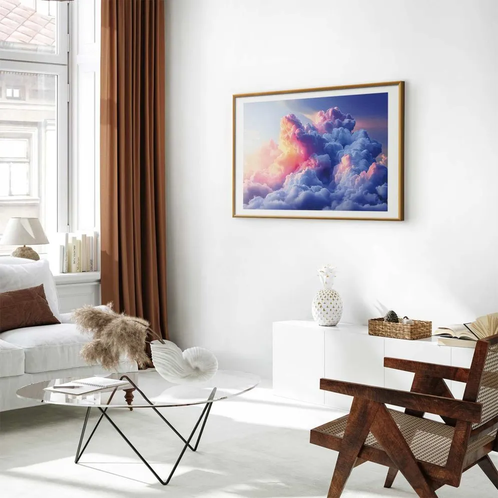 Plakat Chmury 30x21 cm z ramą złotą z marginesem | MIRAT.