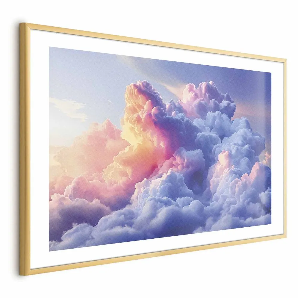 Plakat Chmury 30x21 cm z ramą złotą z marginesem | MIRAT.