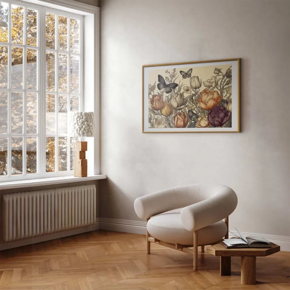 Plakat Kolorowe tulipany 42x29,7 cm z ramą złotą z marginesem | MIRAT.