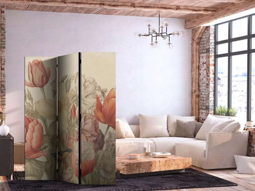 Parawan akustyczny Kwiaty 135x172 cm 3-częściowy wielokolorowy | MIRAT.