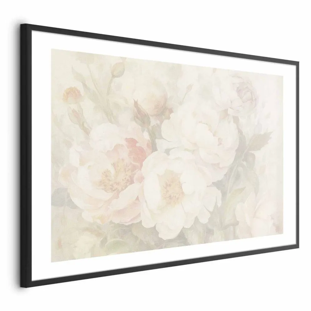 Plakat Piwonie we mgle 42x29,7 cm z ramą czarną z marginesem | MIRAT.