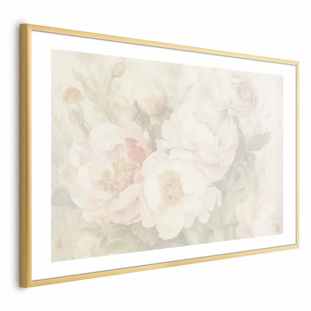 Plakat Piwonie we mgle 30x21 cm z ramą złotą z marginesem | MIRAT.