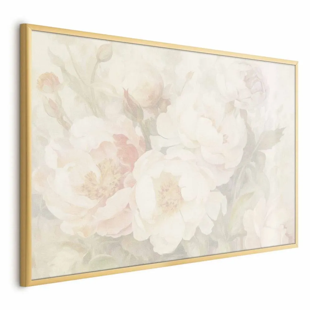 Plakat Piwonie we mgle 42x29,7 cm z ramą złotą bez marginesu | MIRAT.