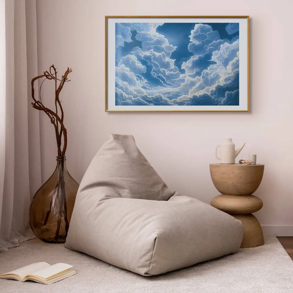 Plakat Niebo i puchate chmury 30x21 cm z ramą złotą z marginesem | MIRAT.