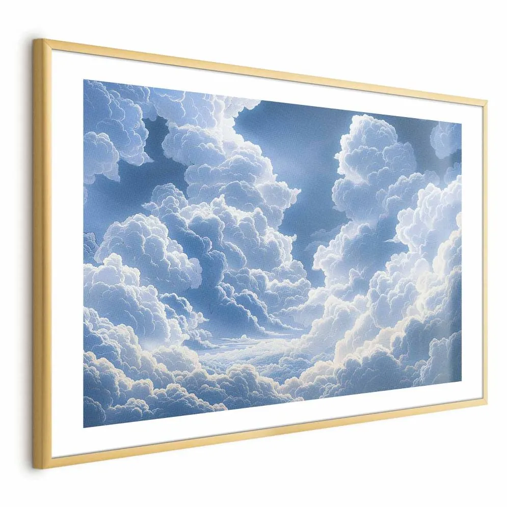 Plakat Niebo i puchate chmury 30x21 cm z ramą złotą z marginesem | MIRAT.