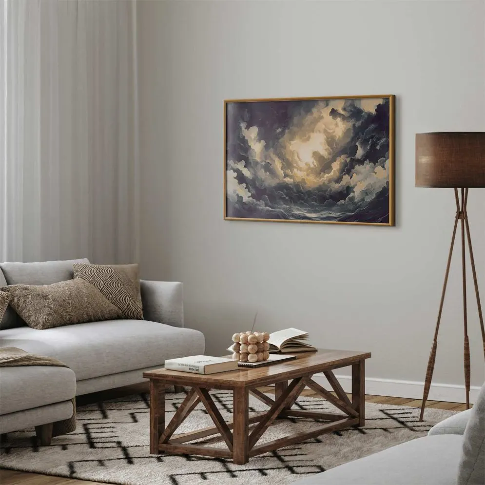 Plakat Gra światła 90x60 cm z ramą złotą bez marginesu | MIRAT.