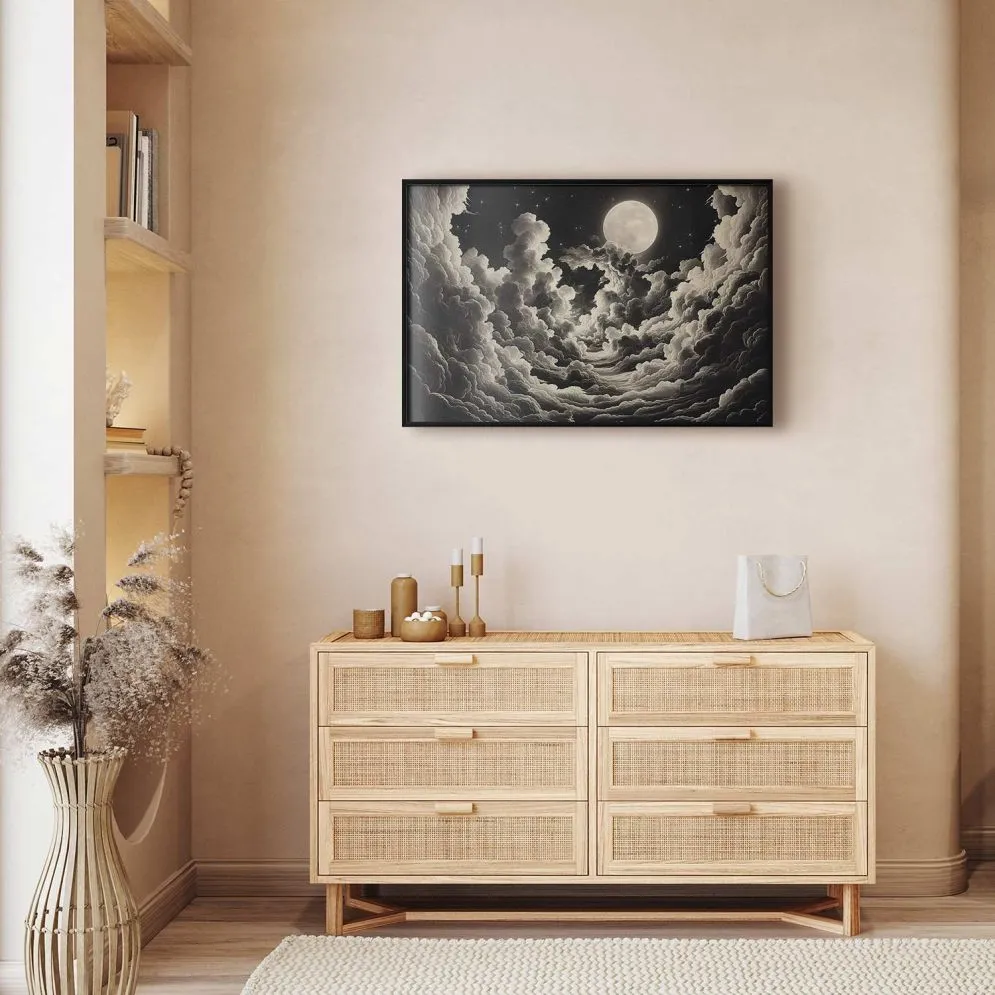 Plakat Księżyc wśród chmur 90x60 cm z ramą czarną bez marginesu | MIRAT.