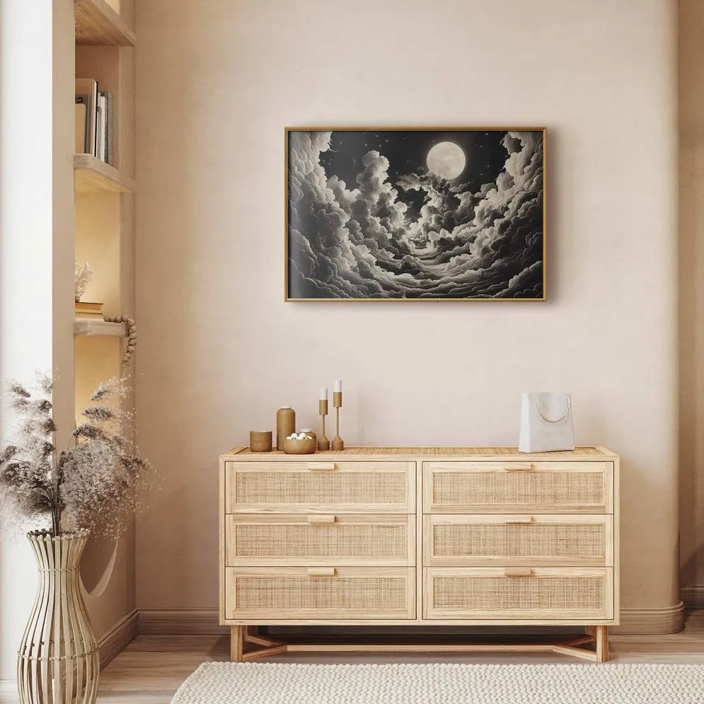 Plakat Księżyc wśród chmur 90x60 cm z ramą złotą bez marginesu | MIRAT.