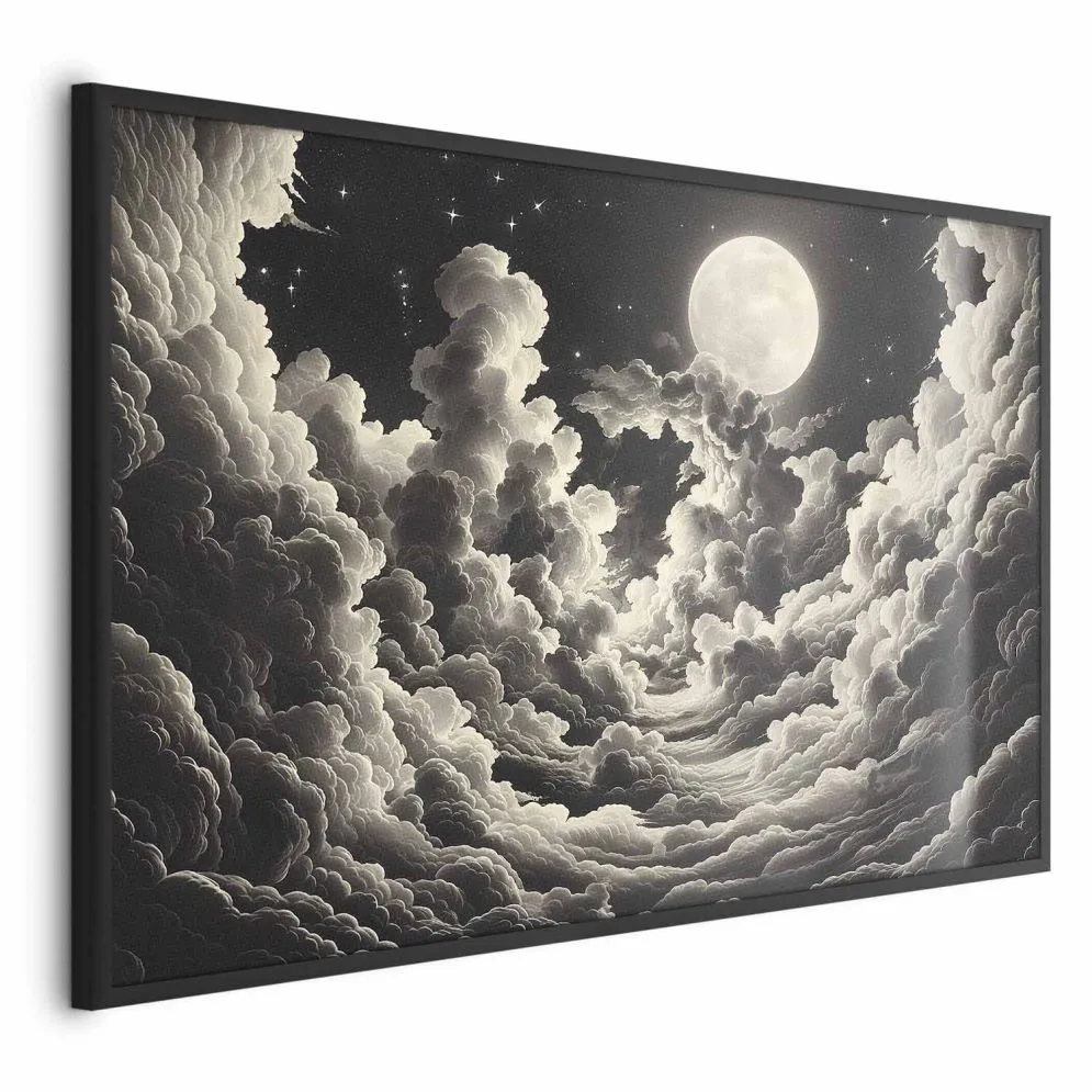 Plakat Księżyc wśród chmur 90x60 cm z ramą czarną bez marginesu | MIRAT.