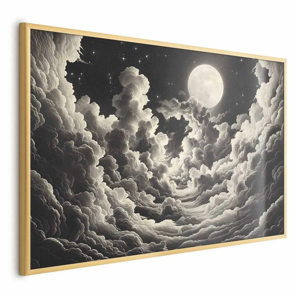 Plakat Księżyc wśród chmur 90x60 cm z ramą złotą bez marginesu | MIRAT.