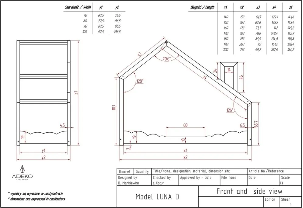 Łóżko dziecięce LUNA D 70x140 sosna drewniane domek | MIRAT. w stylu kolekcja LUNA