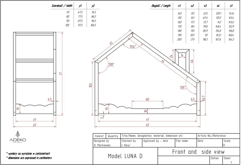 Łóżko dziecięce LUNA D 90x200 sosna polskie | MIRAT. w stylu kolekcja LUNA
