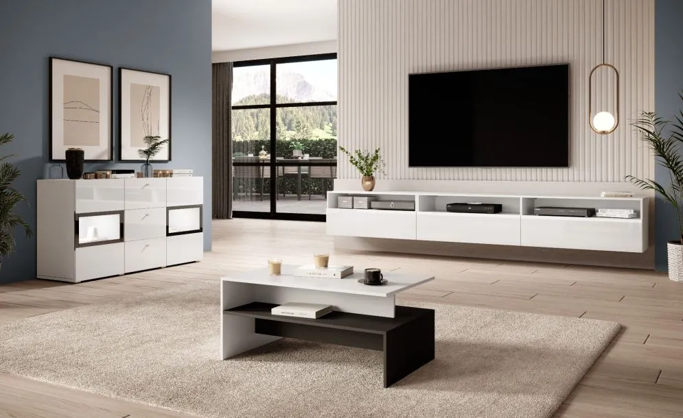 Stolik kawowy BAROS 100x60 biały/czarny HELVETIA | MIRAT. styl GLAMOUR kolekcja BAROS