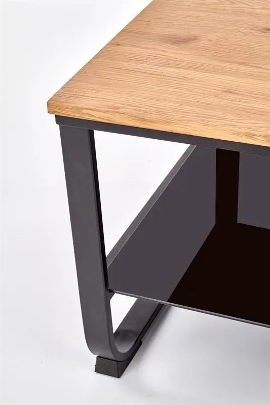 Ława ARTIGA 105x55 dąb złoty ze szklaną półką | MIRAT. w stylu LOFT kolekcja