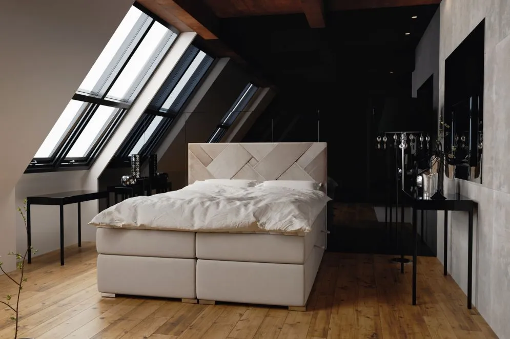 Łóżko kontynentalne FEZ 140 jasno szare velvet do sypialni w stylu loft | MIRAT. w stylu GLAMOUR kolekcja