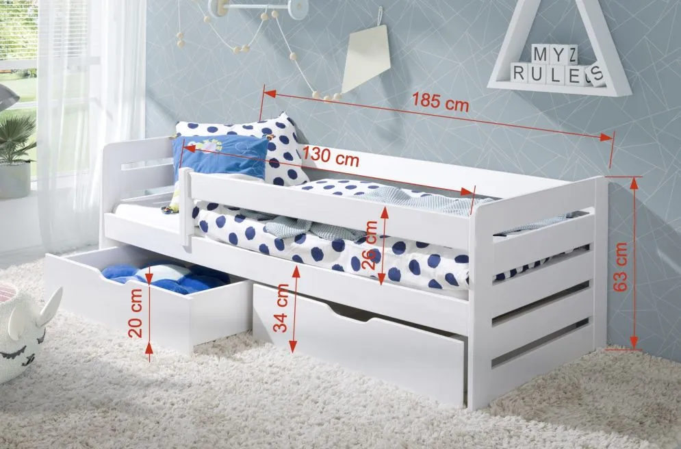 Łóżko dziecięce BLANDA 180x80 białe z barierką | MIRAT. w stylu kolekcja
