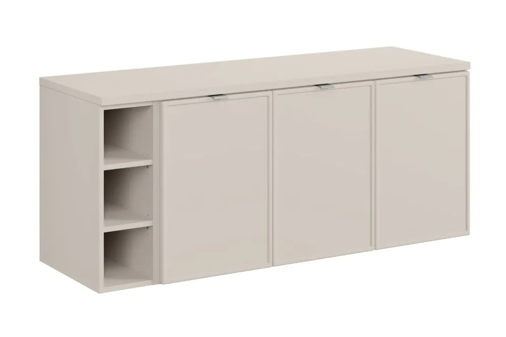 Szafka pod umywalkę nablatową BELLA CASHMERE 120cm kaszmirowa - zestaw 140 cm z regałem i blatem I sklep meblowy MIRAT.