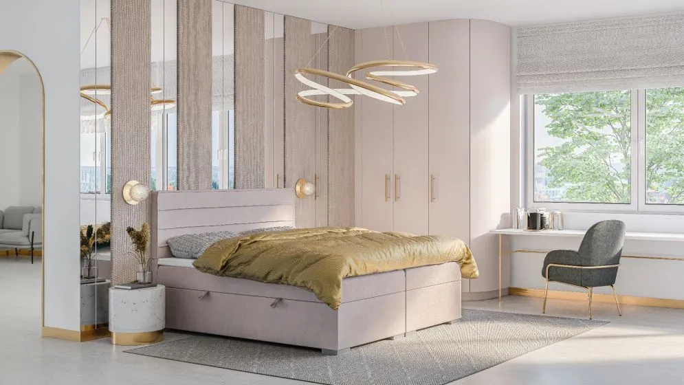 Łóżko kontynentalne DANETTI 180 szare velvet z pojemnikiem | MIRAT. w stylu GLAMOUR kolekcja
