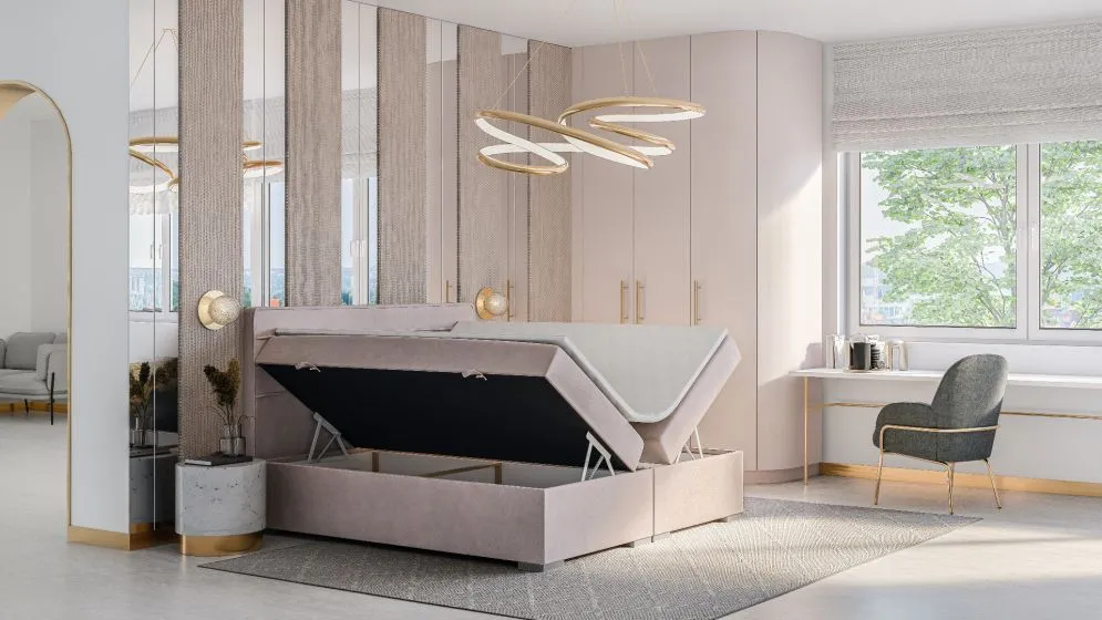 Łóżko kontynentalne DANETTI 140 granatowe velvet do sypialni w stylu glamour | MIRAT. w stylu GLAMOUR kolekcja