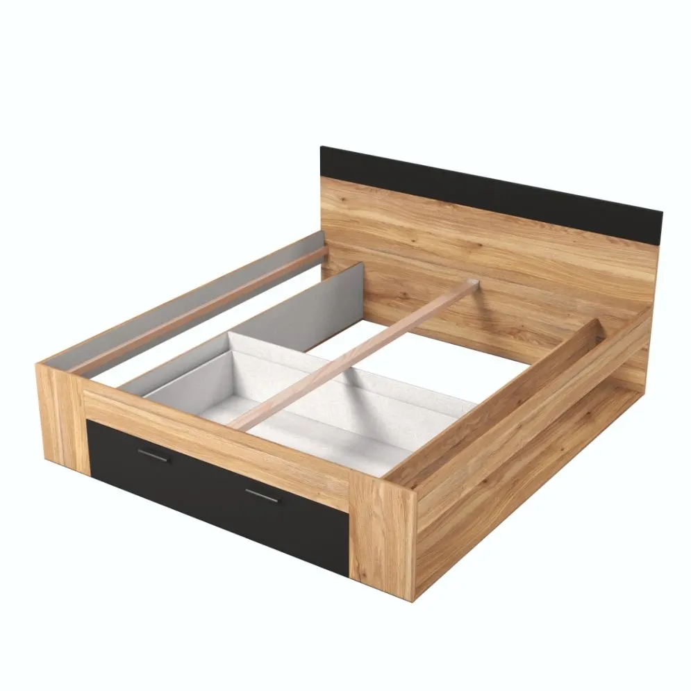 Łóżko BETA 180x200 dąb muavella/czarne z szufladą loftowe I sklep meblowy MIRAT. styl LOFT