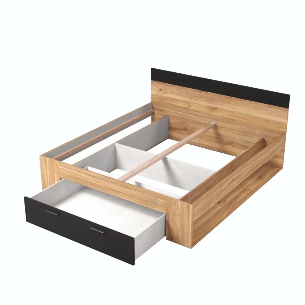 Łóżko BETA 180x200 dąb muavella/czarne z szufladą loftowe I sklep meblowy MIRAT. styl LOFT