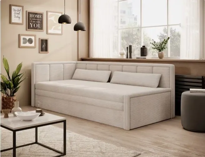 Sofa rozkładana z funkcją spania FULGEO beżowa lewa do salonu I sklep meblowy MIRAT.