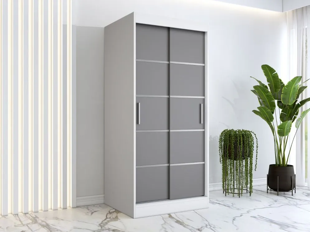 Szafa przesuwna MODUO COMFORT 90 biała mat/antracyt z dekoracyjnymi listwami | MIRAT. w stylu kolekcja MODUO COMFORT
