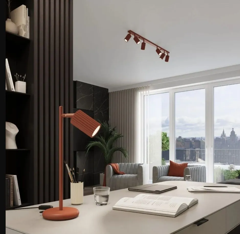 Lampa biurkowa KARBON ochra czerwona ryflowana designerska | sklep MIRAT  kolekcja karbon