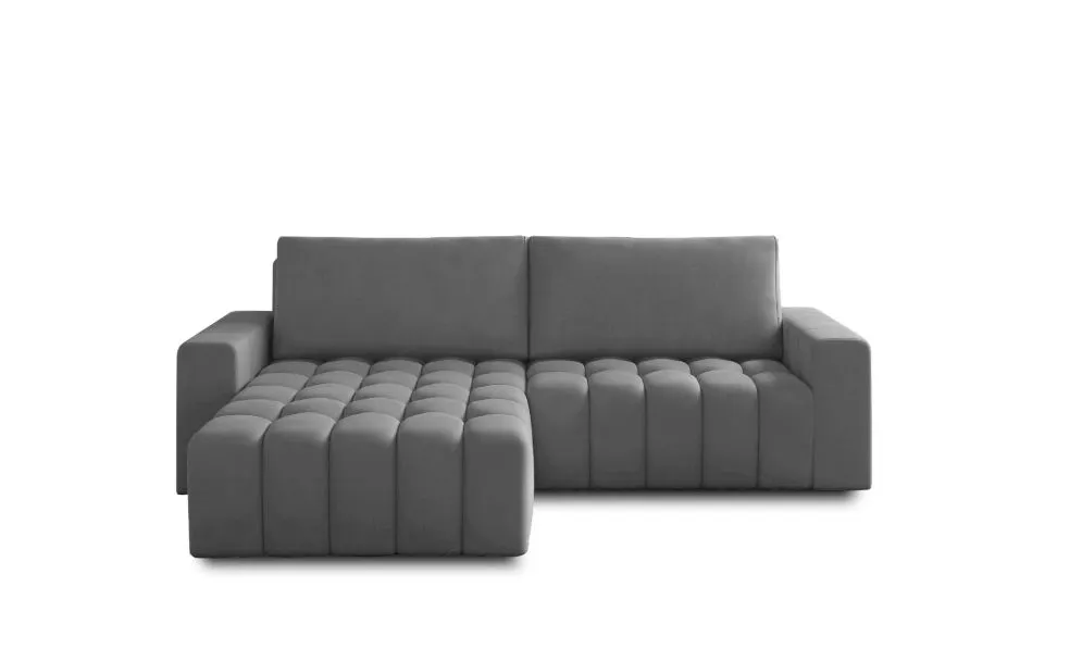 Narożnik z funkcją spania BONETT VELVET szary lewy pikowany | MIRAT. w stylu GLAMOUR kolekcja