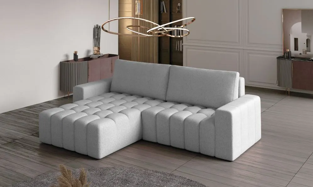 Narożnik z funkcją spania BONETT VELVET szary lewy pikowany | MIRAT. w stylu GLAMOUR kolekcja