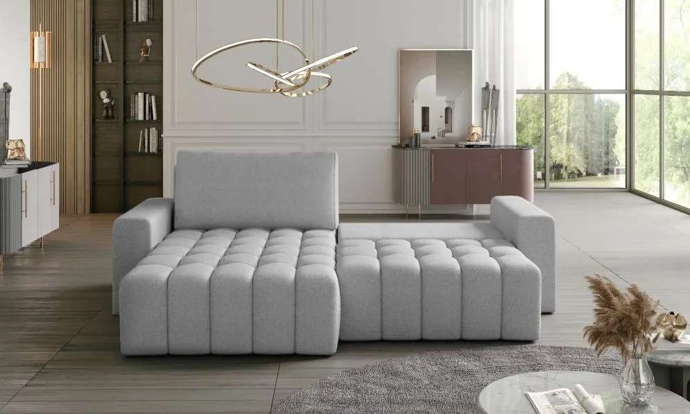 Narożnik z funkcją spania BONETT VELVET szary lewy pikowany | MIRAT. w stylu GLAMOUR kolekcja