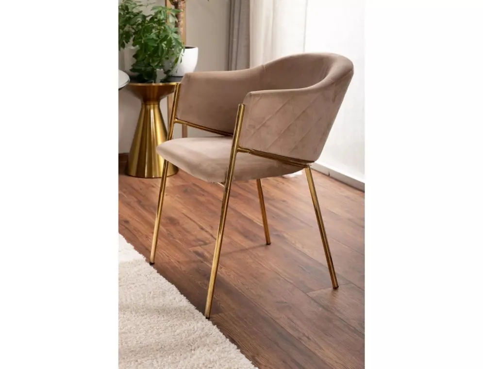 Krzesło tapicerowane BONO VELVET beżowe/złote w stylu glamour I sklep meblowy MIRAT. styl GLAMOUR