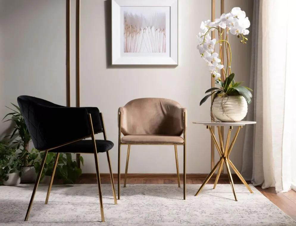 Krzesło tapicerowane BONO VELVET beżowe/złote w stylu glamour I sklep meblowy MIRAT. styl GLAMOUR