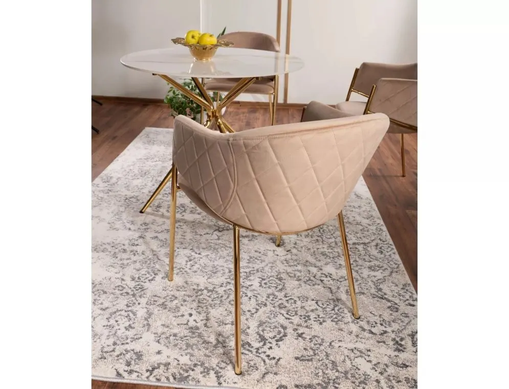 Krzesło tapicerowane BONO VELVET beżowe/złote w stylu glamour I sklep meblowy MIRAT. styl GLAMOUR