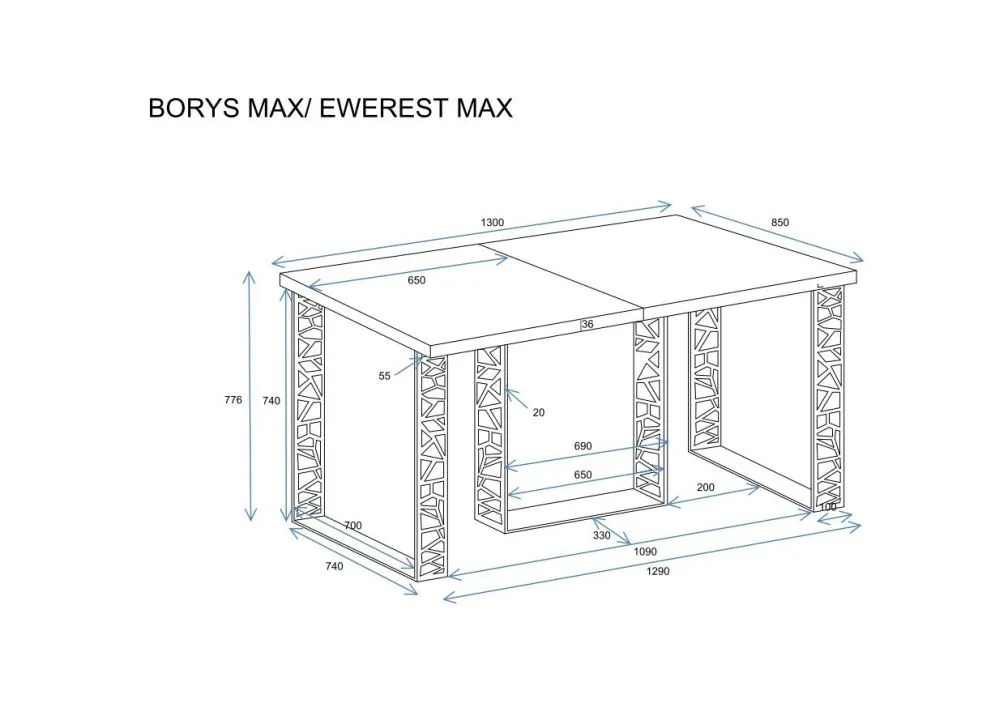 Stół rozkładany BORYS MAX 130(250)x85 beton ciemny industrialny I sklep meblowy MIRAT. styl LOFT