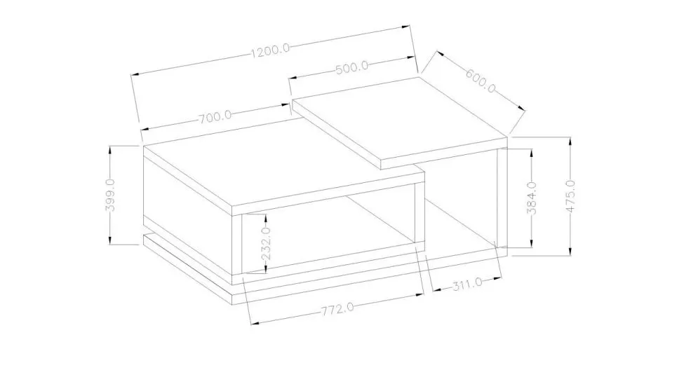 Stolik kawowy BOTA 120x60 biały/beton colorado HELVETIA | MIRAT. styl LOFT kolekcja BOTA